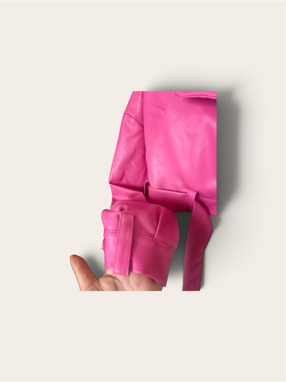 PRETTYLITTLETHING Vibrant Hot Pink Cropped Faux Leather Jacket Sz 6 - Picture 4 of 8